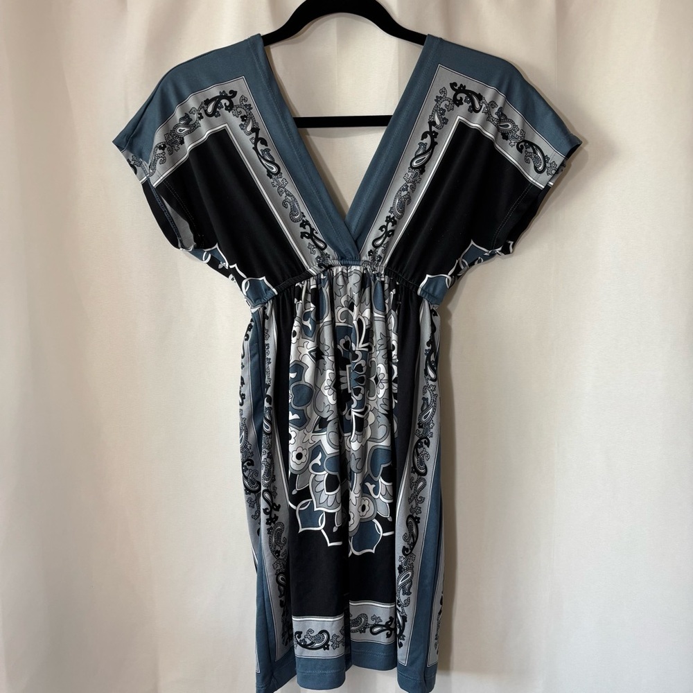 Bailey Blue Kaftan Tunic Mini Dress. Sz XS